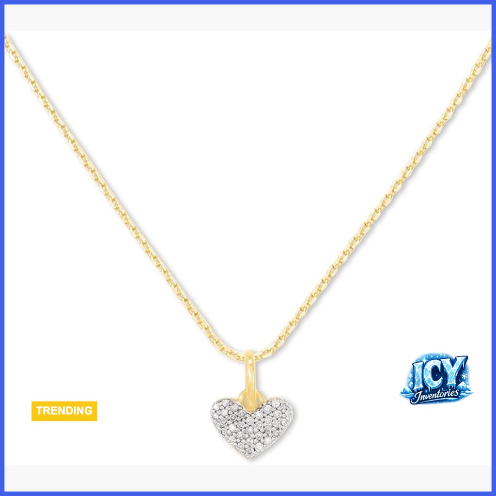 18k Gold Vermeil Pave Heart Charm Necklace With White Diamond